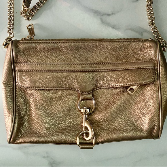 Rebecca Minkoff gold metallic leather with gold chain Daddy MAC purse EUC - Picture 10 of 15